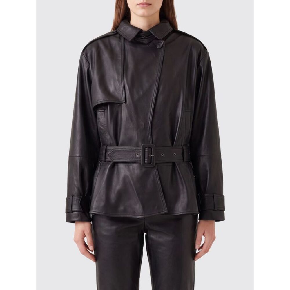 Rotate Women Rotate Cropped Lambskin Leather Jacket With Belt And Side Closure